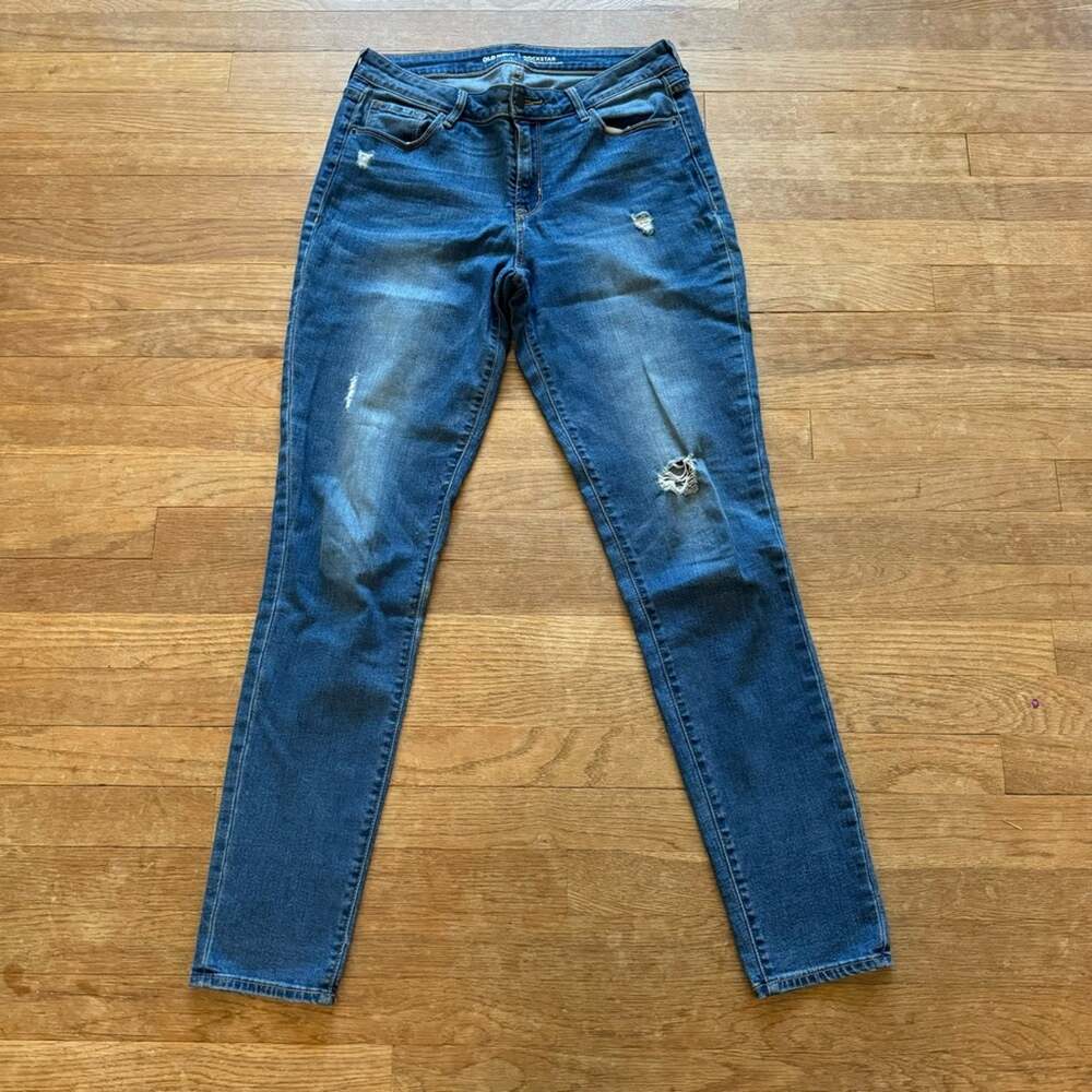 Old Navy medium wash mid rise distressed jeggings pants size 10 long
b11